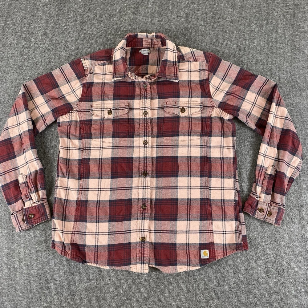 Carhartt Women's M (8/10) Red Plaid Stretch Flannel Button Front Shirt Cotton